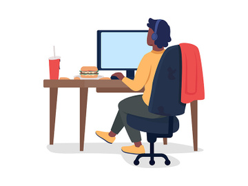 Man at computer semi flat color vector character preview picture