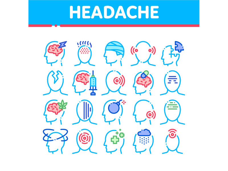 Headache Collection Elements Vector Icons Set