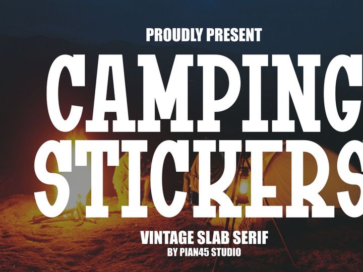 Camping Sticker - Vintage Slab Serif Font