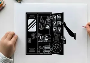 Silhouette of a black bag with various items inside and on it