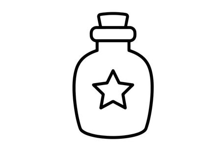 Halloween magic potion bottle with glowing star. Spooky witchcraft elixir jar for decorations and crafts.