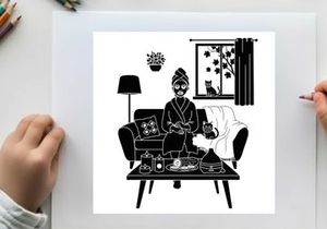 Silhouette of a woman relaxing on a couch with her cat