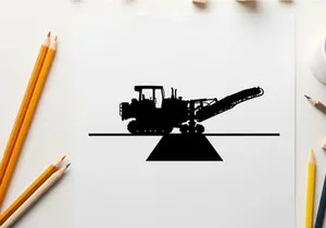 Silhouette of a road milling machine on a highway silhouette