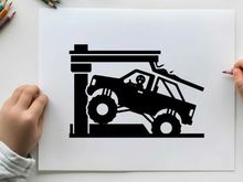 Silhouette of a car on a car lift in a garage silhouette