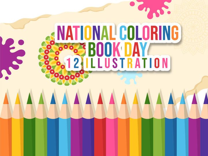 12 National Coloring Book Day Illustration