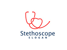 Stethoscope Logo, Simple Line Model Health Care Logo Design