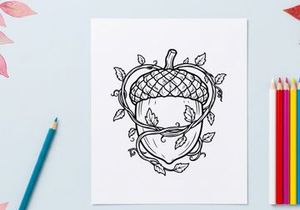 Hand-drawn apple with vines and leaves. Artistic botanical illustration for health and food themes.