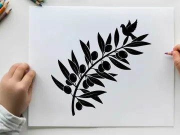 Olive branch silhouette with leaves and berries on white preview picture