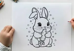 Cute bunny hugging paws vector illustration flat design