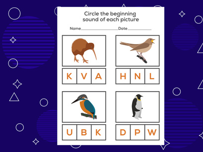 Circle the beginning sound of each bird. Educational game for kids
