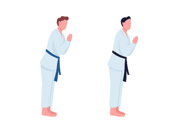 Karate students flat color vector faceless character set preview picture