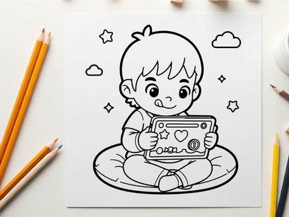 Cute baby reading tablet vector illustration flat design