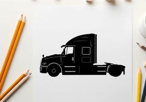 Silhouette of a semi truck against a white background