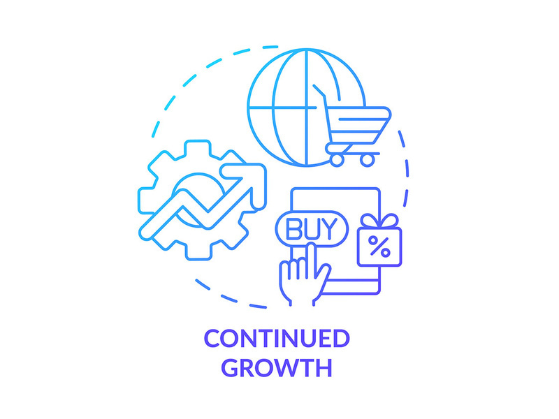 Continued growth blue gradient concept icon. Ecommerce industry increasing. Retail strategy trends abstract idea thin line illustration. Isolated outline drawing. Myriad Pro-Bold font used