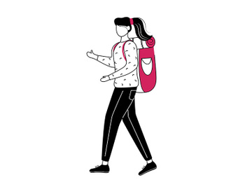 Girl tourist with backpack flat contour vector illustration preview picture