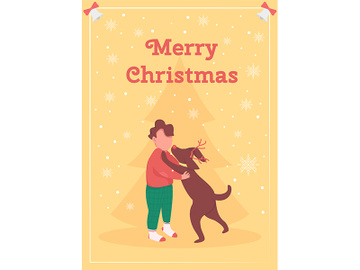 Boy celebrate Christmas greeting card flat vector template preview picture