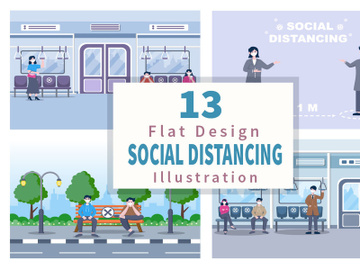 13 Social Distancing to Prevent Disease Flat Design preview picture