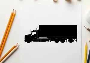 Black silhouette of a large semi truck with trailer