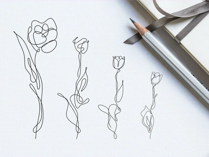 Abstract Flower Tulip continuous line drawing art singulart aesthetic simple