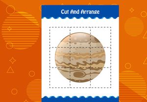 10 Pages Cut and arrange with a planet worksheet for kids. Educational game for children