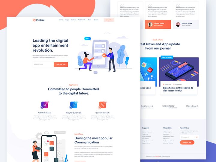 Pentrax – Creative App Landing Template HTML & PSD (Freebie)