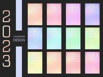 2023 Calendar Design Monthly Gradients Set preview picture