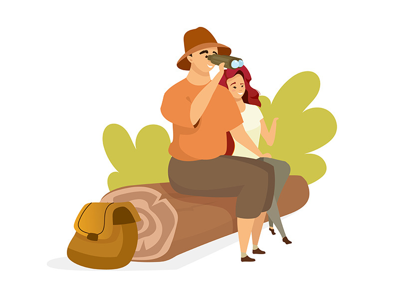 Tourist couple flat color vector illustration