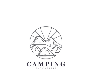 Camping logo or illustration monoline or line art style tent template design preview picture