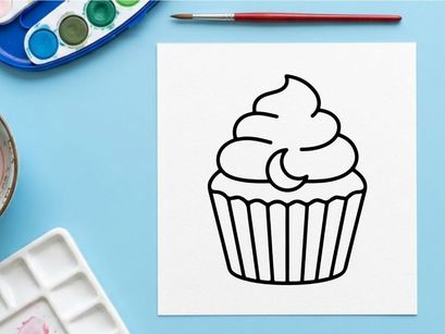 Hand-drawn cupcake with swirl frosting and sprinkles. Sketch-style dessert illustration for baking, party, or food design projects.