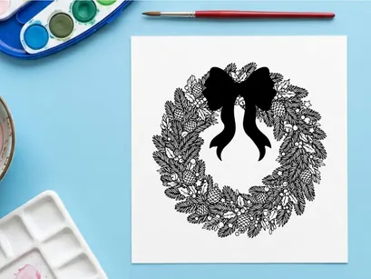 Guarnição de Natal desenhada à mão com laço vermelho isolada em fundo branco para decoração festiva