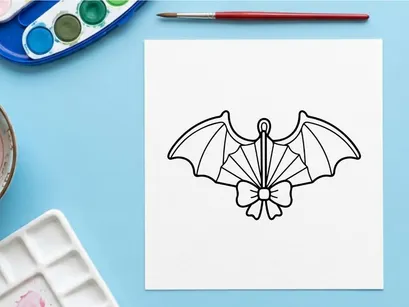 Halloween bat wings icon with a bow. Spooky holiday vector graphic for festive design.