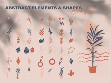 Minimalist abstract nature art shapes boho style. doodle natural concept. Modern hand drawn plant leaf and tropical shape decoration set. preview picture