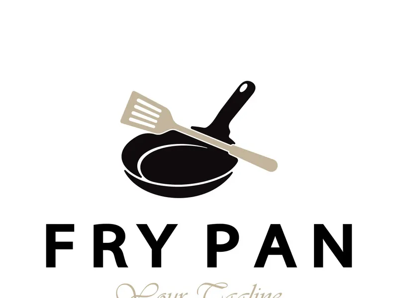 frying pan and spatula logo, kitchen cooking equipment, for business, company, restaurant