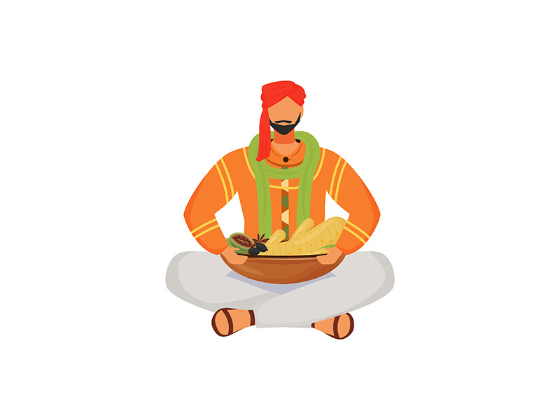 Male Indian with spices flat color vector faceless character