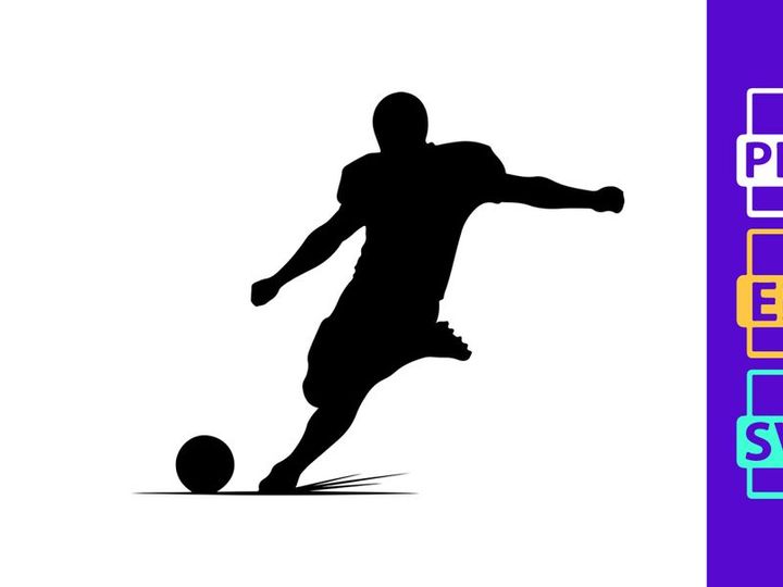 Soccer player kicking a ball in mid action silhouette