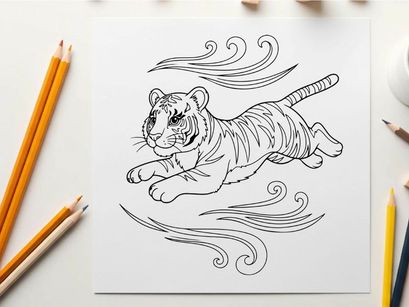 Tiger running in wind vector illustration flat design