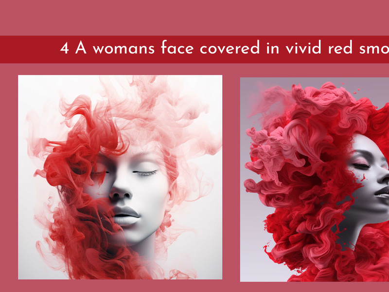 A womans face covered in vivid red smoke