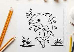 Cute cartoon dolphin jumping splashing water vector illustration