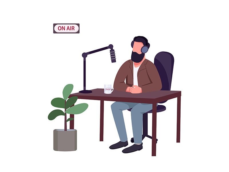 Radio show host flat color vector faceless character