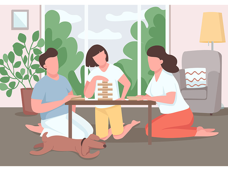 Family play board game flat color vector illustration
