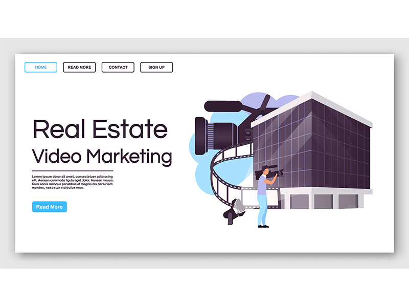 Real estate video marketing landing page vector template