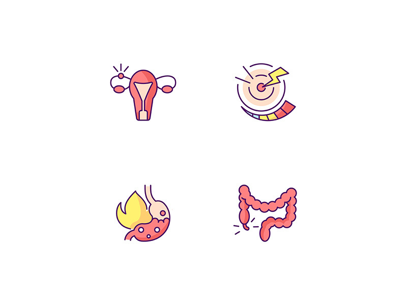Abdominal inflammation RGB color icons set