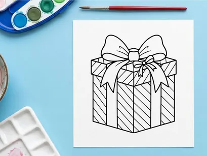 Christmas gift box line art illustration for coloring page and holiday design projects