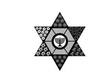Star of david with menorah silhouette and floral patterns