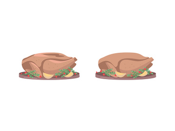 Roasted turkey flat color vector object set preview picture
