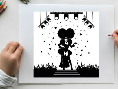 Silhouette of a performer on stage with spotlight and crowd