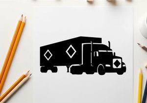 Black silhouette of a large truck with trailer and diamond shapes