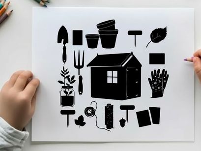 Gardening tools and supplies silhouette illustration