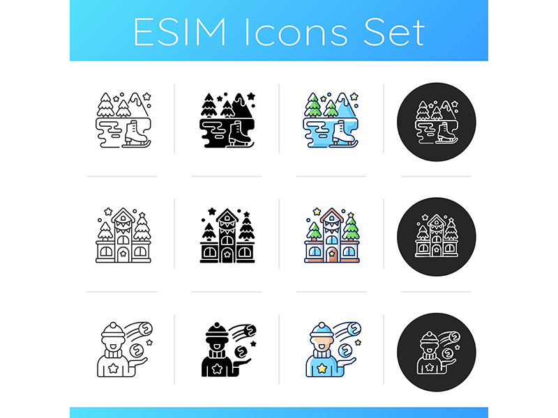 Winter holiday activity icons set