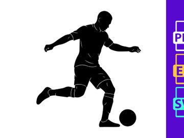 Silhouette of a soccer player kicking a ball in motion on a field preview picture